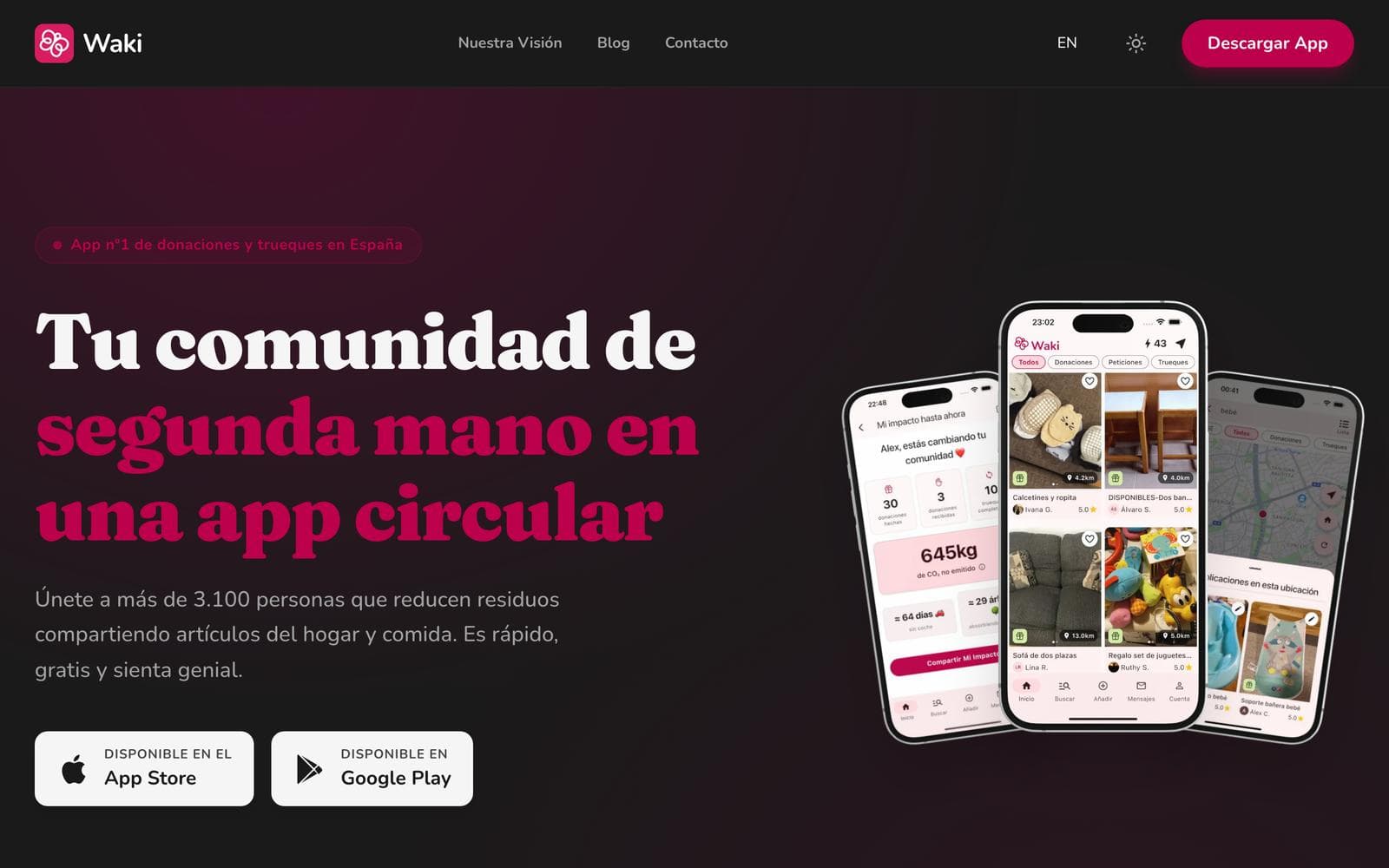 Screenshot of the Waki app
