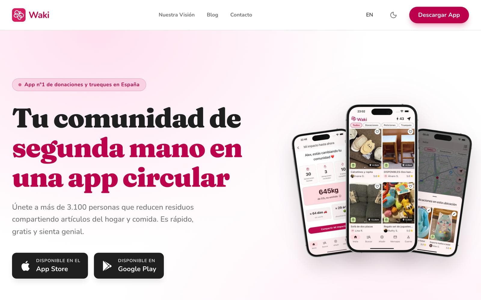 Screenshot of the Waki app